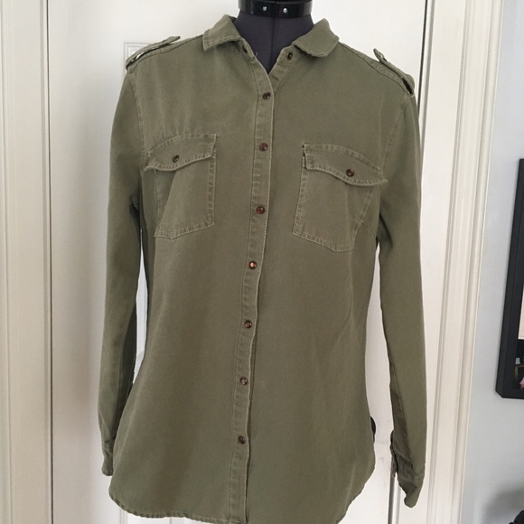Alexander Jordan Cotton Canvas Snap Front Camp Shirt Olive Green - Picture 1 of 7